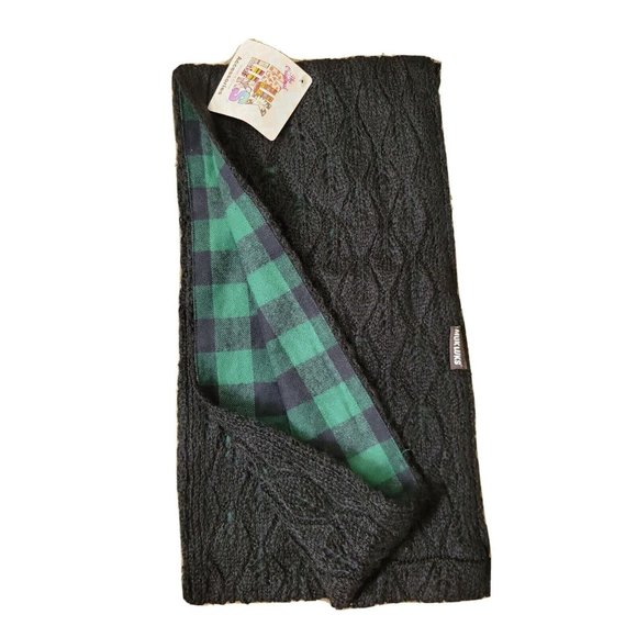 NEW MukLuks Black Knit Green Black Checked Flannel Backing Women's Neck Scarf - Picture 1 of 8